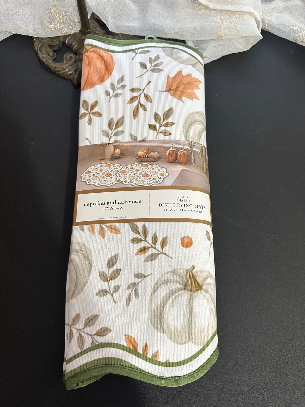 Cupcakes and cashmere fall pumpkin set of 2 dish drying mats